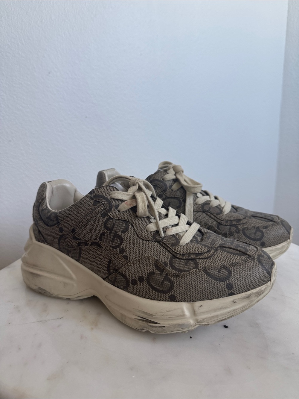 Gucci Beige and Brown GG Logo Chunky Sneakers